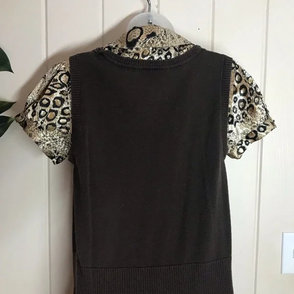 AGB Brown & Cheetah Animal Print Blouse 
Size Large 10 - 12
55% Ramie 45% Cotton - Picture 11 of 12
